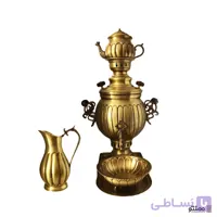 سرویس سماور ذغالی برنجی 5 پارچه مدل توپی کد 05 سه لیتری