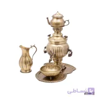 سرویس سماور ذغالی برنجی 5 پارچه مدل توپی کد 02 شش لیتری