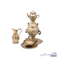 سرویس سماور ذغالی برنجی 5 پارچه مدل توپی کد 03 سه لیتری