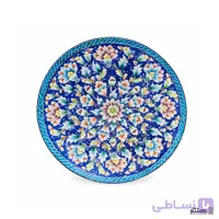 بشقاب میناکاری باغ گل لاجوردی دهنه 16 سانتی متری
