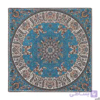 رومیزی مربع ترمه طرح شاهسوند رنگ سبز آبی