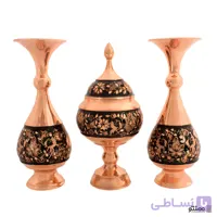 ست شکلات خوری و گلدان مس تراش