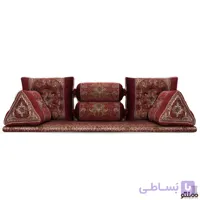 پشتی سنتی شاه نشین ترمه طرح نسترن کنار مخمل – ست 7 تکه قرمز