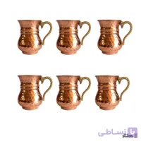لیوان مسی دسته دار 6 عددی مدل کمر باریک