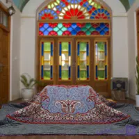 لحاف کرسی دست دوز ترمه طرح ترنج رنگ طوسی