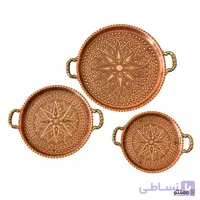 سینی مسی گرد زنجان سیاه قلم با دسته و پایه
