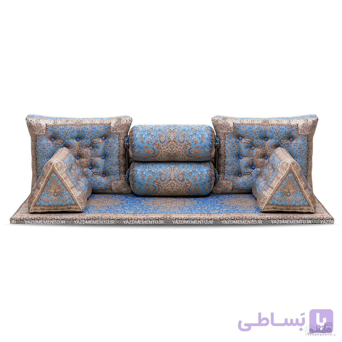 پشتی سنتی شاه نشین ترمه طرح طوبی – ست 7 تکه آبی