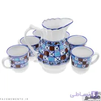 پارچ و لیوان چینی دسته دار طرح شطرنجی سرویس 7 پارچه