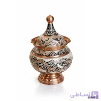 شکلات خوری پایه دار مسی نقره کوب دهنه 12 سانتی متر
