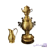 سرویس سماور ذغالی برنجی 5 پارچه مدل توپی کد 04 شش لیتری