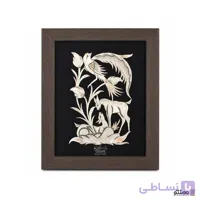 تابلو قلمزنی مشبک دیوار کوب طرح پرنده و آهو 30*25