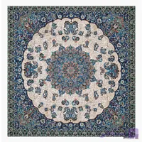 رومیزی مربع ترمه طرح شمس رنگ نقره ای و آبی