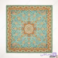 رومیزی ترمه مربع طرح اطلس رنگ فیروزه ای