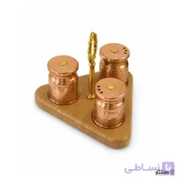 جا ادویه مسی سه تایی مدل مثلثی با استند چوبی