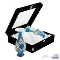 جفت گلدان میناکاری مسی با جعبه