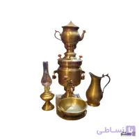 سرویس سماور ذغالی برنجی 6 پارچه مدل استوانه