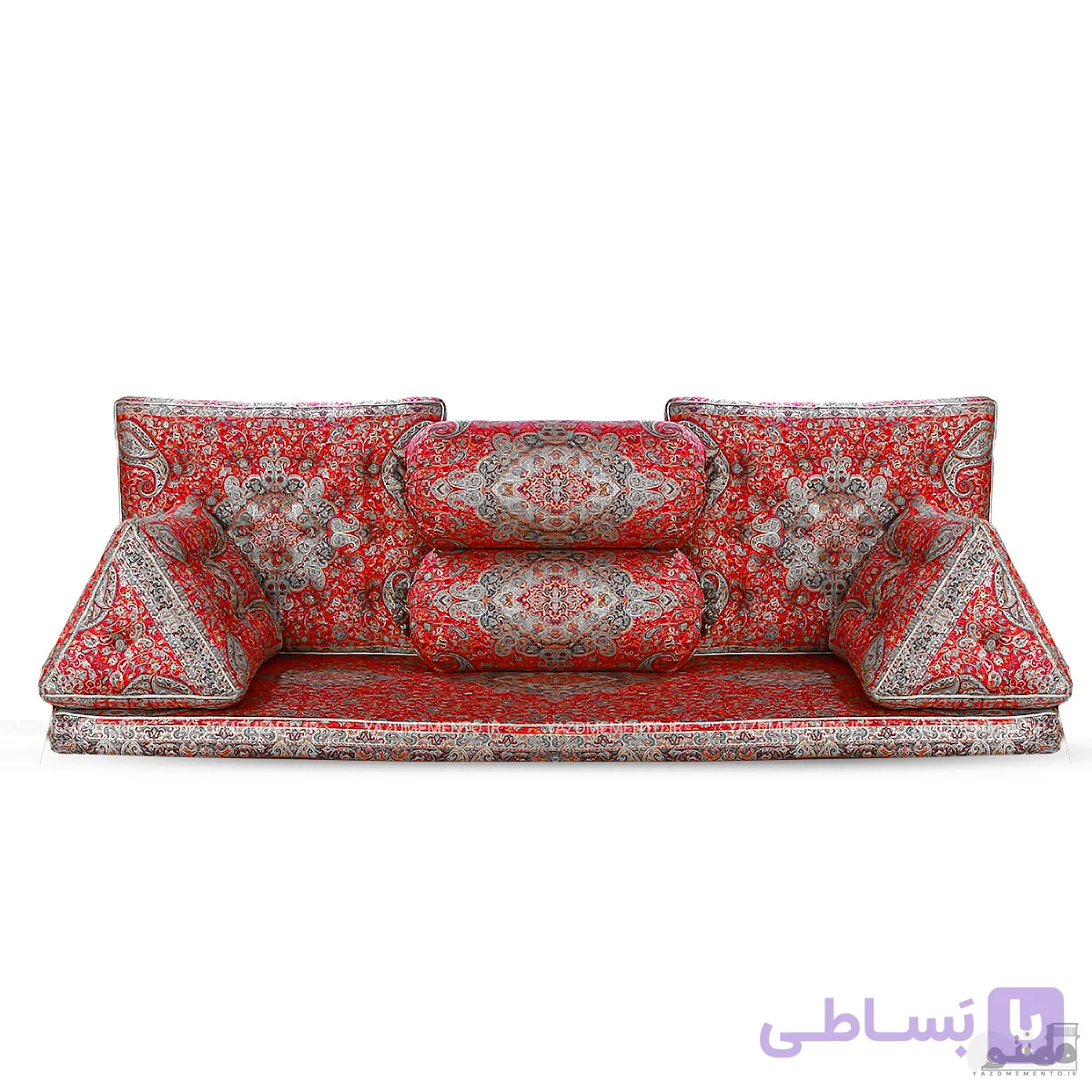 پشتی سنتی شاه نشین ترمه طرح سالار – ست 7 تکه قرمز ابریشم