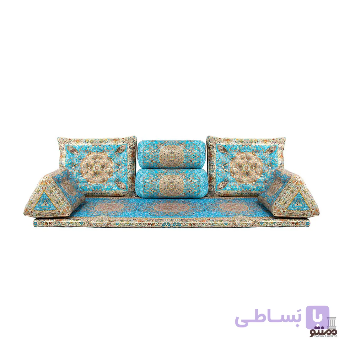 پشتی سنتی شاه نشین ترمه طرح افشار – ست 7 تکه آبی