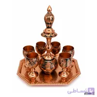 سرویس شربت خوری مسی الماس تراش تنگ و جام و سینی بیضی