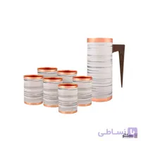 ست پارچ و لیوان مسی 6 عددی استوانه رنگ سفید نقره ای