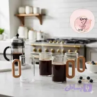 لیوان شیشه ایی دسته چوبی تک عددی