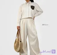 ست شومیز کراپ و شلوار بگ لینن - طرح LV | وارداتی