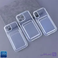 قاب گوشی شفاف جاکارتی دار محافظ لنزدار مدل آیفون 15 و 13ProMax