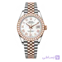 رولکس Datejust 36 سفید رومی دو رنگ رزگلد با بزل نگین‌دار | رفرنس M126281RBR-0003