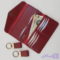 کیف پول زنانه چرم طبیعی بزی دست‌دوز مدل حریر