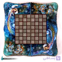 تخته نرد و شطرنج خاتم و نگارگری فرشچیان با زمینه آبی دالبری 50*50