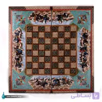 تخته نرد و شطرنج خاتم لب گرد شکار صدف و تذهیب سبز 50*50