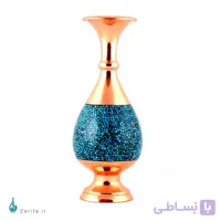گلدان فیروزه کوب صراحی مسی 14سانتی متری