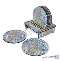 ست زیر لیوانی همراه با پایه طرح کاشی کاری کد COT020