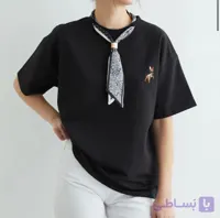 تیشرت اورسایز یقه گرد با گلدوزی و شال‌گردنی
