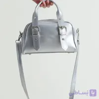 کیف دستی و دوشی زنانه برند ترک دو دسته با بافت براق نقره ای