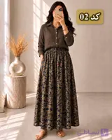 دامن لینن بلند طرح‌دار وارداتی کد 1249
