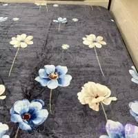 پتو مسافرتی لیزری یکنفره گلدار طوسی گل آبی کرم مارک اهلی 170 در 220