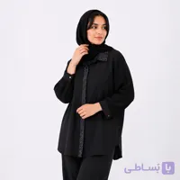 شومیز مشکی نگین‌دار آستین پلیسه رسا کد 1004001