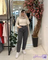 شلوار زنانه مام استایل زغالی ترک وارداتی مدل مام جین کد 1007