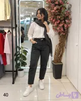 شلوار زنانه مام فیت مشکی کتان کش وارداتی مدل مام کتان کد 1019