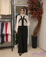 وست و شلوار زنانه گیپور وارداتی با شلوار کرپ مورگان مدل آدلیا کد0261