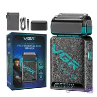 ماشین اصلاح موی صورت وی جی ار مدل v-374 با تیغه استیل ضد زنگ، اصلاح فویلی، قابلیت اصلاح با شماره صفر، نمایشگر میزان شارژ، قفل ایمنی، طراحی ارگونومیک و شارژ سریع