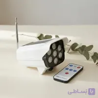 چراغ خورشیدی سنسوردار طرح دوربین مداربسته مدل Pr Cam اورجینال ۷۷ ال ای دی هوشمند ریموت دار ضد سرقت