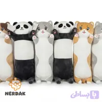 عروسک پولیشی بالشی حیوانات خوابیده گربه و پاندا سایز ۳۵ سانتی‌متری کد 47919