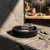 دستبند مردانه چرم و سنگ عقیق سیاه
