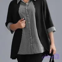 شومیز زیر و روی راه راه مشکی، جنس کریشه و سوپر سیترون 32165 B