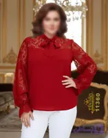 بلوز مجلسی سایز بزرگ، جنس کرپ و دانتل 11360 T