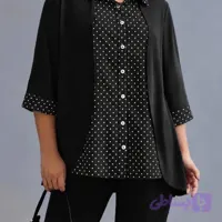 شومیز زیر و روی خالدار مشکی، جنس کریشه و سوپر سیترون 33050 B