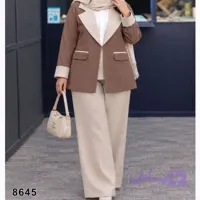 کت و شلوار مجلسی سایز بزرگ نسکافه ای کرم، جنس مازراتی کجراه اعلا 8645 S