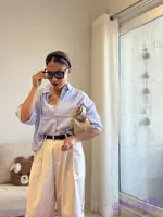 شومیز زنانه کوتاه مدل راه راه